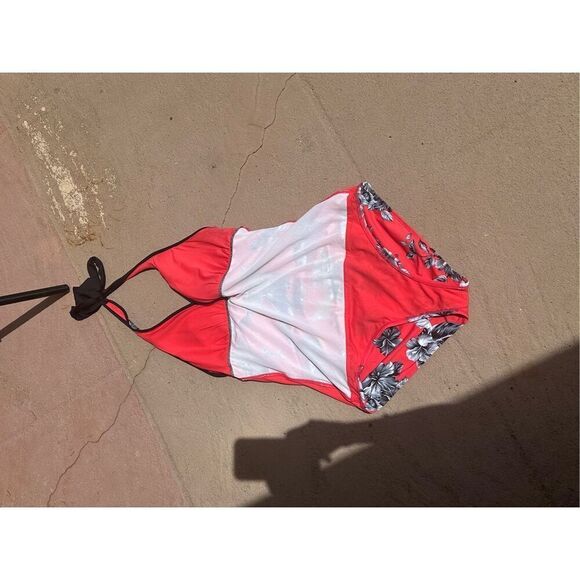 TOMMY BAHAMA Coral Hibiscus V-Neck One Piece Size 14 - Picture 7 of 11